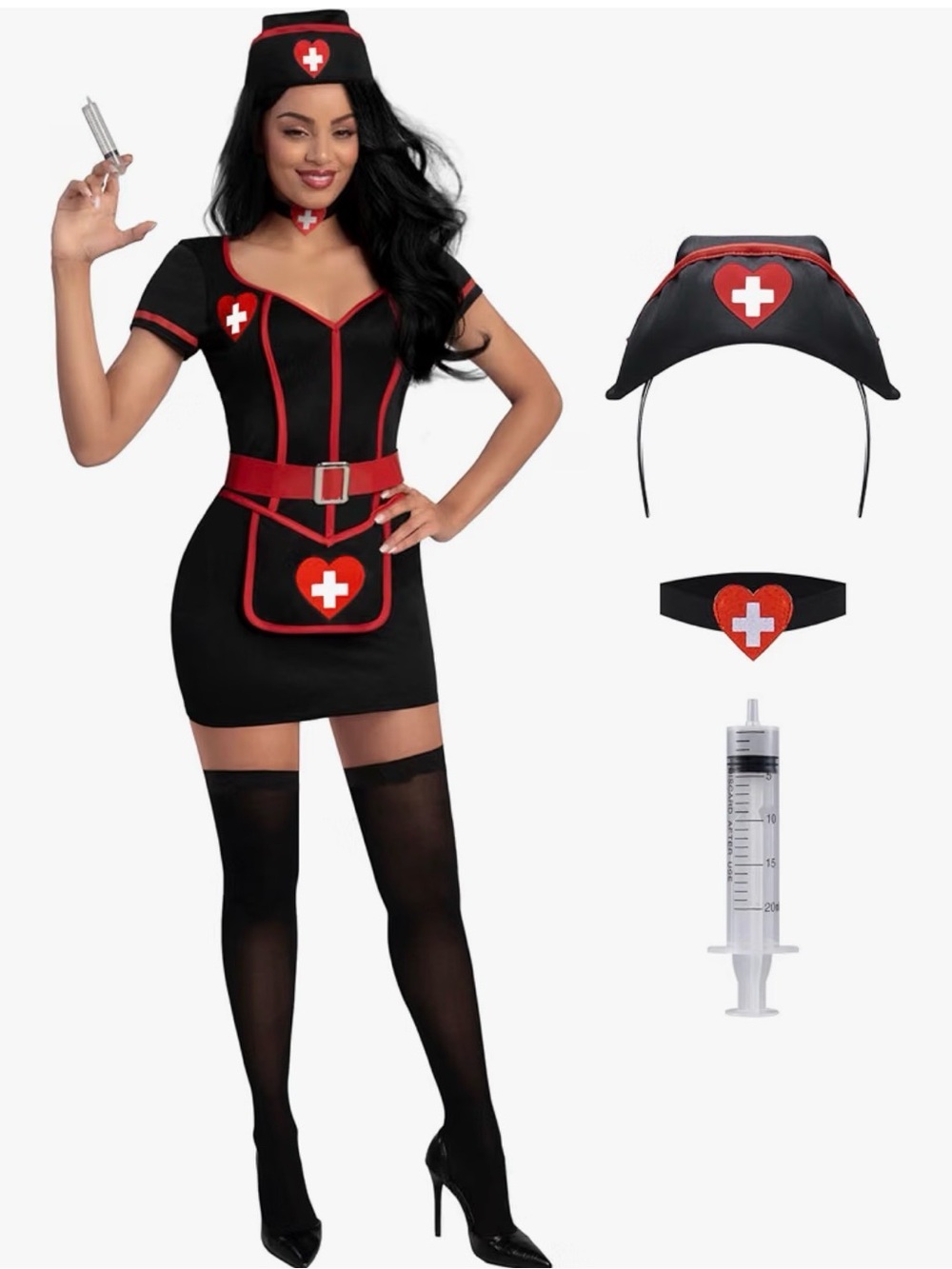 Spooktacular creations Women's Black & Red Nurse Costume - women’s medium